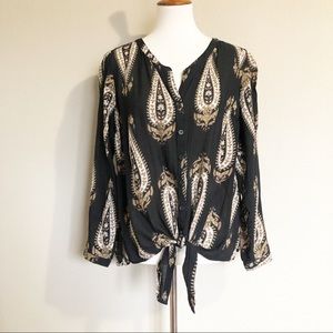 Luck Brand Boho Button-Up Tie-Front Top, Sz 1X